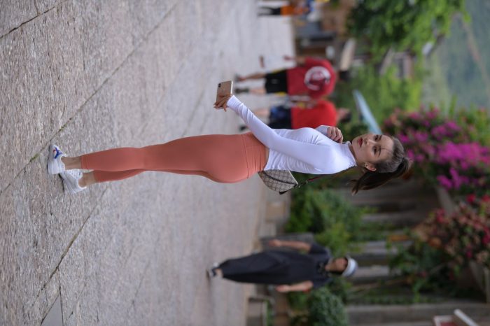 橙色瑜伽裤的高马尾姑娘【615P】00051-如玉图库