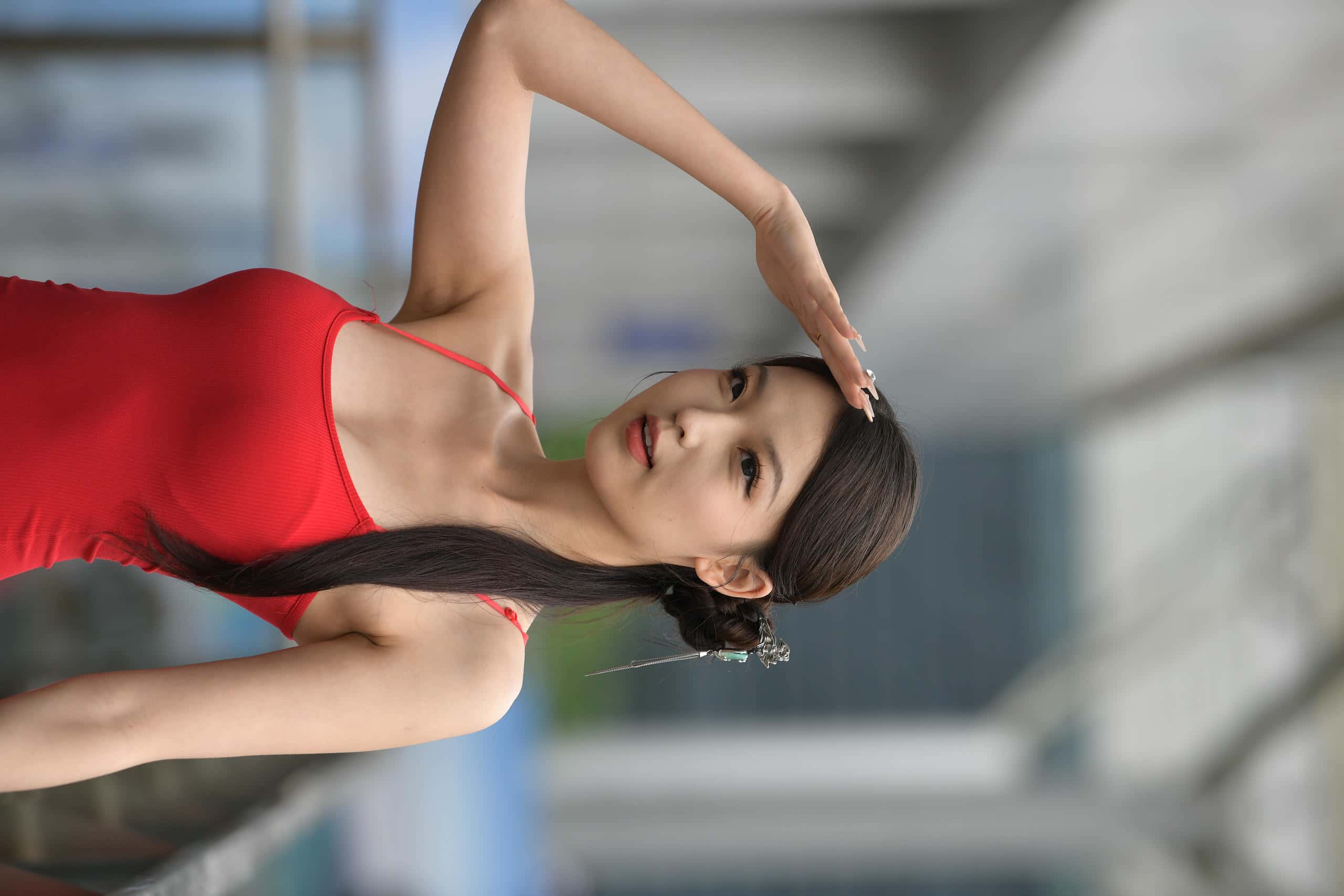 图片[2]-P4196 红色吊带修身长裙 【78P】-如玉图库
